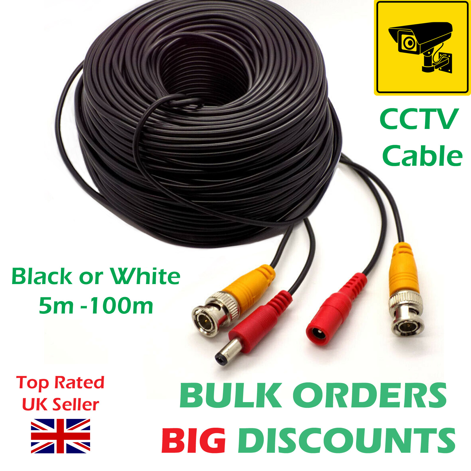 5m to 100m Extension Cable CCTV Security DVR Video Camera BNC DC Power
