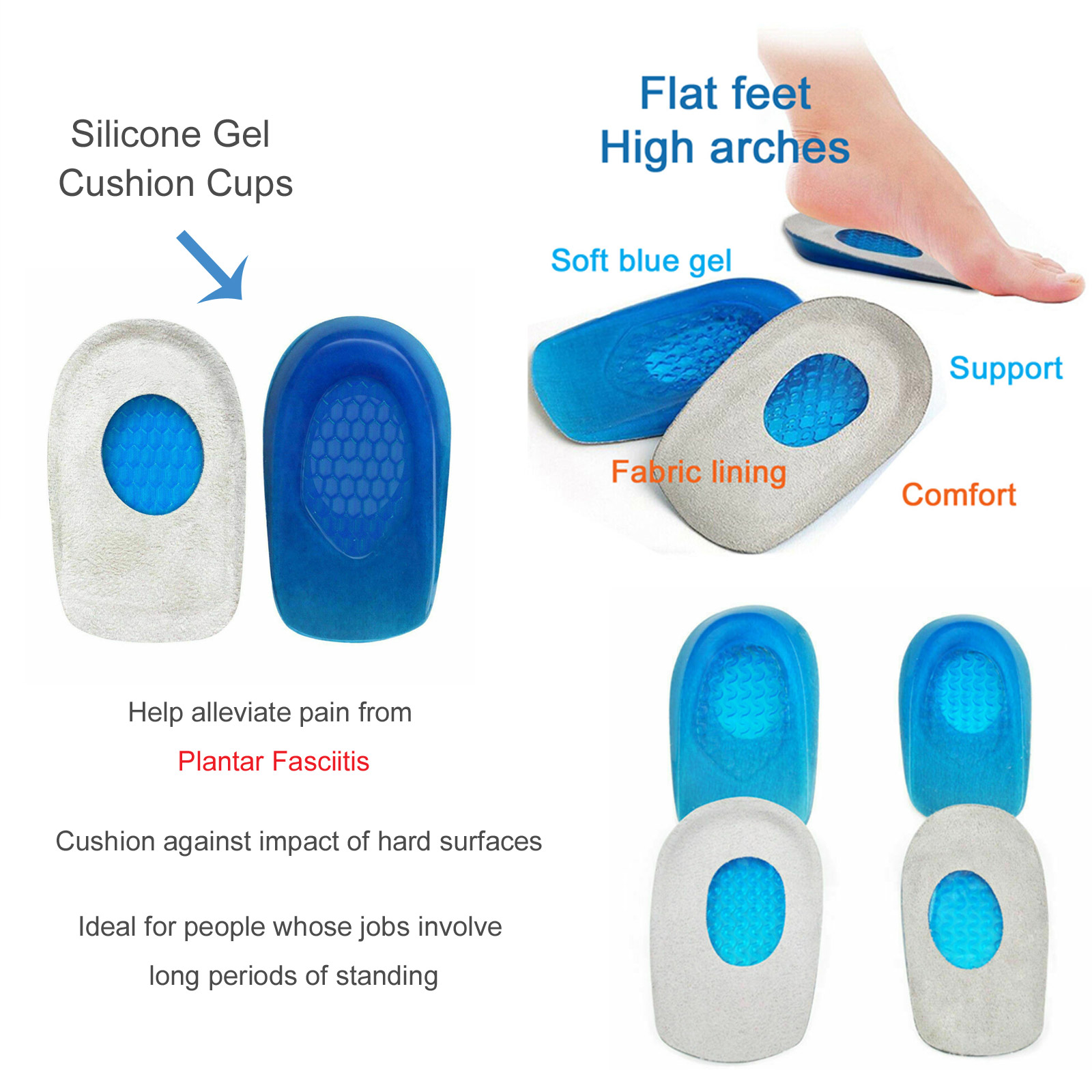 blue gel silicone in heel support pads